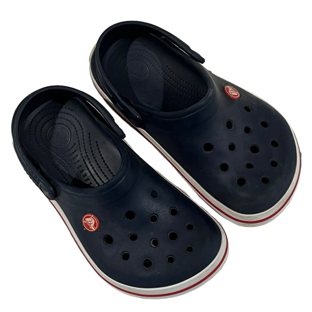 Crocs Kids 3 Navy Blue Red White Sport Mode Slip On Clog Sandals